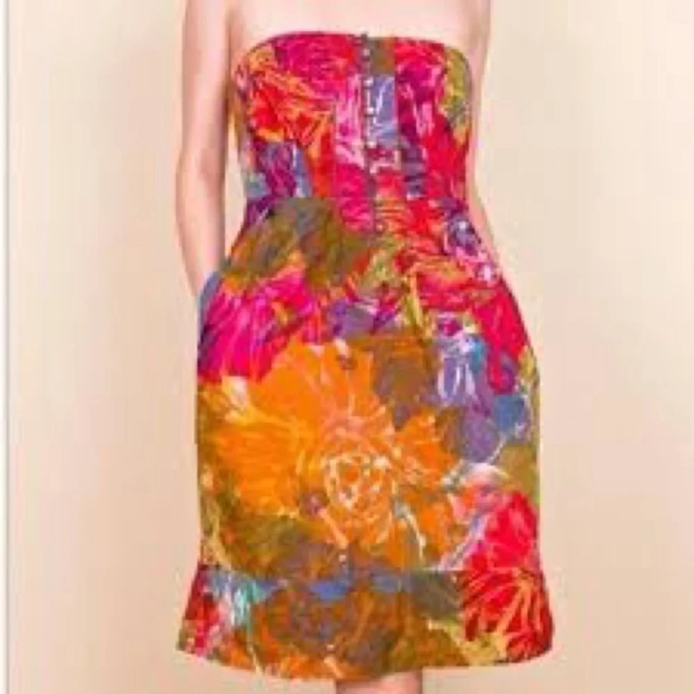 Anthropologie Moulinette Soeurs Strapless Tropical Floral Batik Shift Dress 6